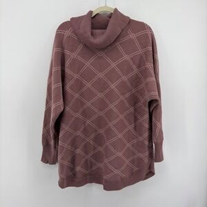 Liz Claiborne Cowl Neck Sweater Mauve Women XL Diamond Grid Knit Pullover